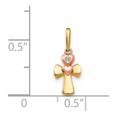14K Two-Tone Gold CZ Cross Heart Pendant – view 4