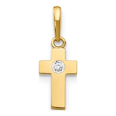 14K Yellow Gold CZ Cross for Kids Pendant