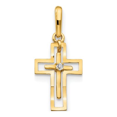 14K Yellow Gold CZ Cross for Kids Pendant