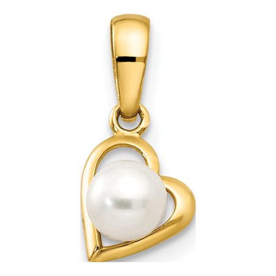14K Yellow Gold Freshwater Cultured Pearl Heart for Kids Pendant