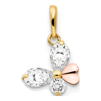 14K Two-Tone Gold CZ Butterfly Kids' Pendant