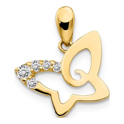 14K Yellow Gold CZ Children's Butterfly Pendant