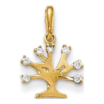 14K Yellow Gold CZ Children's Tree Pendant