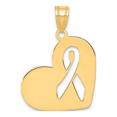 14K Yellow Gold Heart Awareness Ribbon Charm