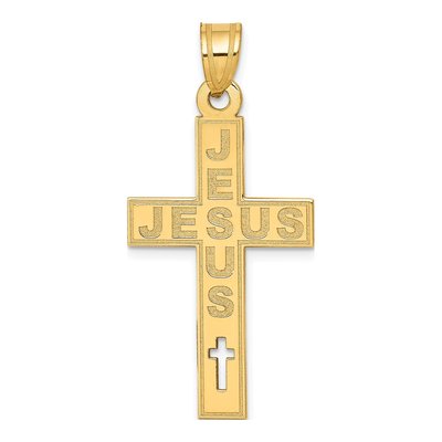 14K Yellow Gold Laser-Cut Jesus Cross Charm