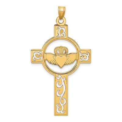 14K Yellow Gold Claddagh Cross Pendant