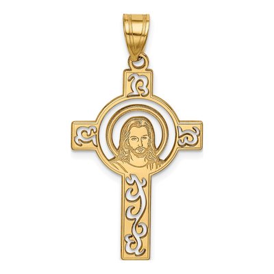 14K Yellow Gold Jesus Face Cross Charm
