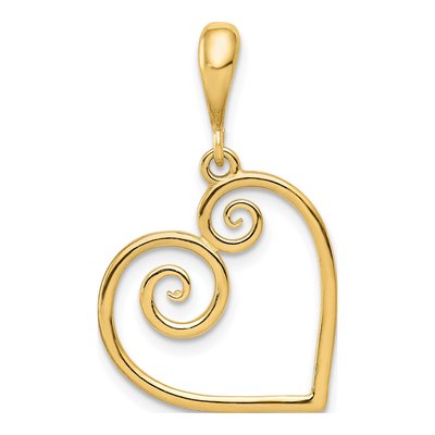 14K Yellow Gold Swirl Heart Pendant