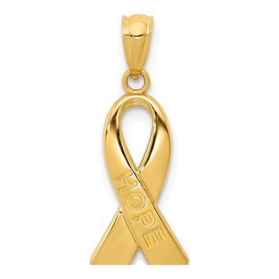 14K Yellow Gold HOPE Awareness Ribbon Pendant