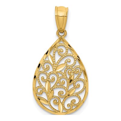 14K Yellow Gold Filigree Teardrop Pendant