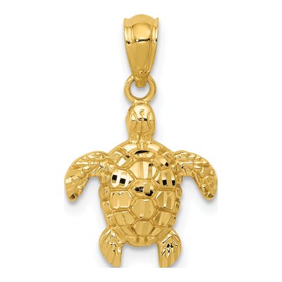 14K Yellow Gold Diamond-Cut Turtle Pendant