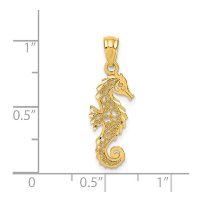 14K Yellow Gold Filigree Seahorse Pendant – view 4