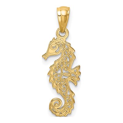 14K Yellow Gold Filigree Seahorse Pendant – view 5