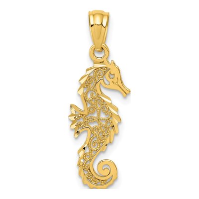 14K Yellow Gold Filigree Seahorse Pendant