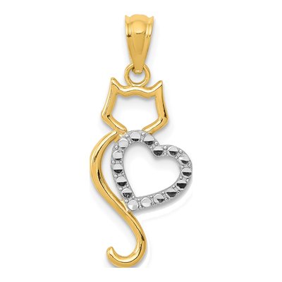 14K Yellow Gold Cat Heart Pendant