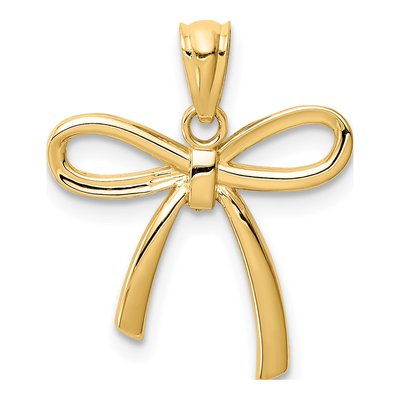 14K Yellow Gold Ribbon Bow Pendant