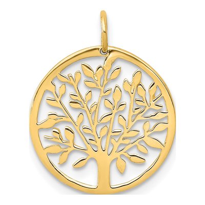 14K Yellow Gold Round Tree Pendant