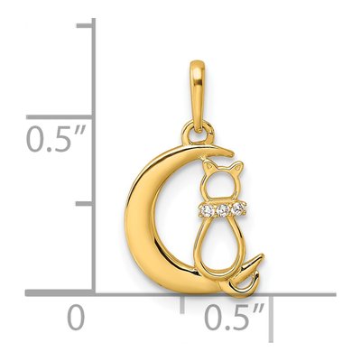 14K Yellow Gold CZ Childrens Cat Moon Pendant – view 4
