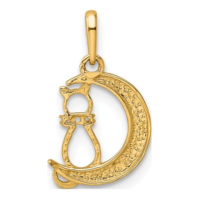 14K Yellow Gold CZ Childrens Cat Moon Pendant – view 5