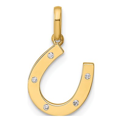 14K Yellow Gold CZ Horseshoe for Kids Pendant