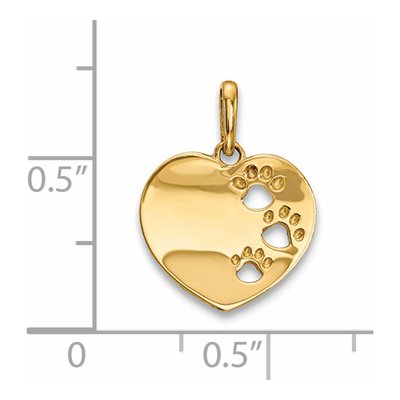 14K Yellow Gold Heart Pawprint Kids Pendant – view 3