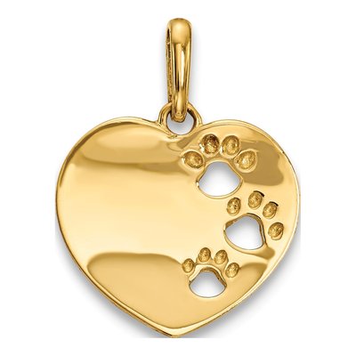 14K Yellow Gold Heart Pawprint Kids Pendant