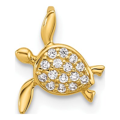 14K Yellow Gold CZ Children's Sea Turtle Slide Pendant