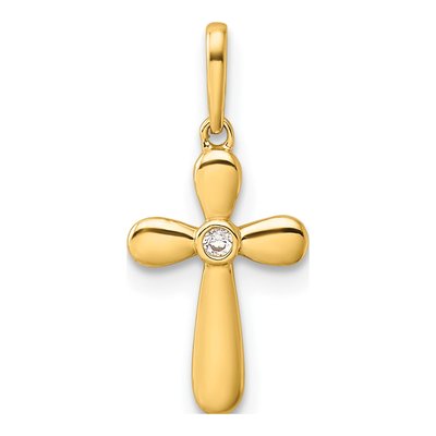 14K Yellow Gold CZ Cross for Kids Pendant