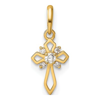 14K Yellow Gold CZ Cross for Kids Pendant