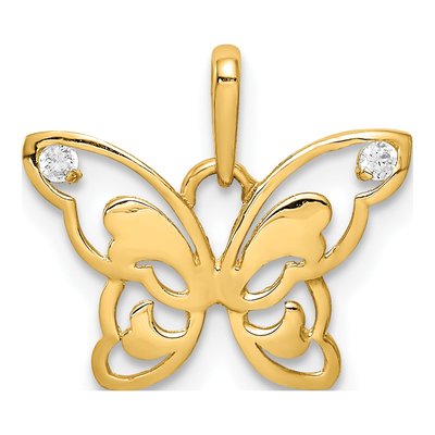 14K Yellow Gold CZ Butterfly Pendant