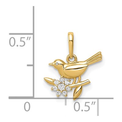 14K Yellow Gold CZ Bird on Branch Pendant – view 4