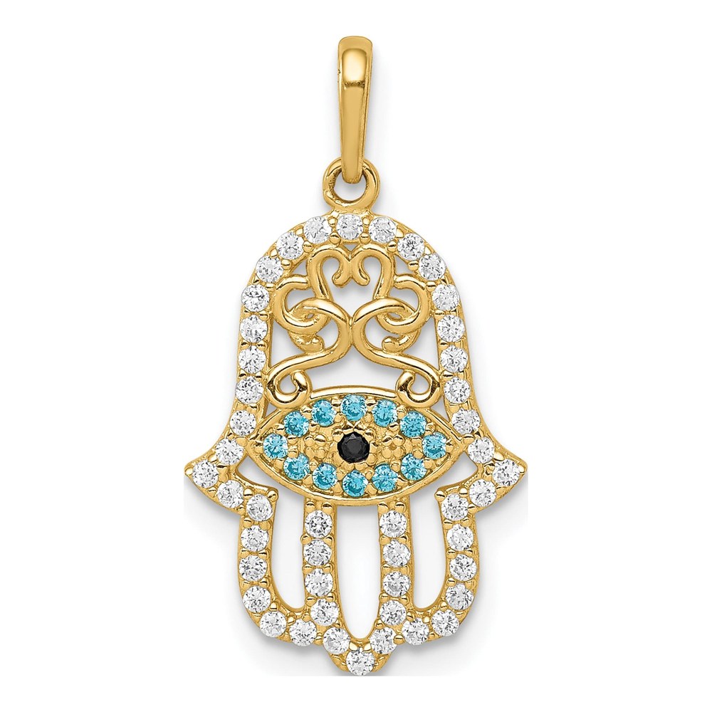 14K Yellow Gold CZ Hamsa Pendant