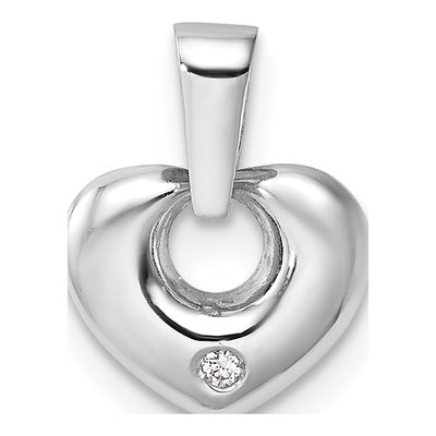 14K White Gold CZ 3D Heart Pendant