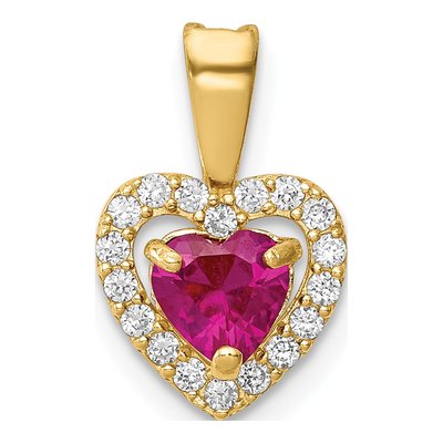 14K Yellow Gold CZ Halo Heart Pendant