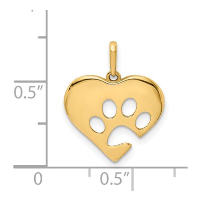 14K Yellow Gold Heart Paw Print Pendant – view 4
