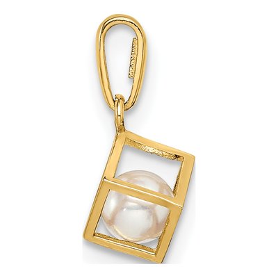 14K Yellow Gold Freshwater Cultured Pearl 3D Cube Pendant – view 3