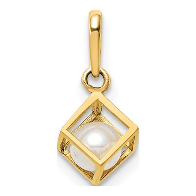 14K Yellow Gold Freshwater Cultured Pearl 3D Cube Pendant – view 4