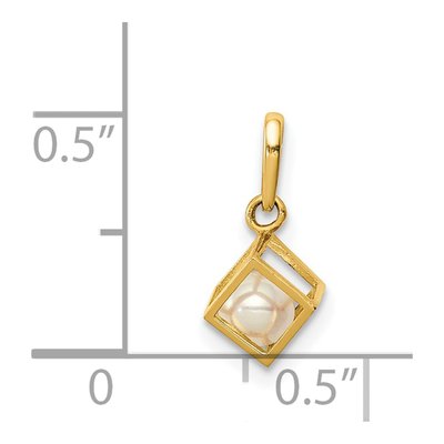 14K Yellow Gold Freshwater Cultured Pearl 3D Cube Pendant – view 5