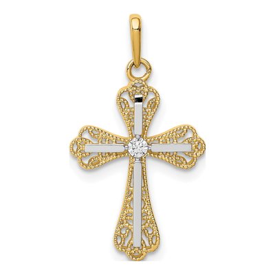 14K Yellow Gold CZ Cross Pendant