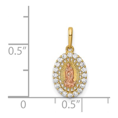 14K Two-Tone Gold CZ Our of Guadalupe Pendant – view 4