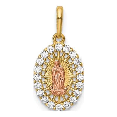 14K Two-Tone Gold CZ Our of Guadalupe Pendant