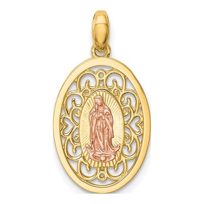 14K Two-Tone Gold CZ Our of Guadalupe Pendant