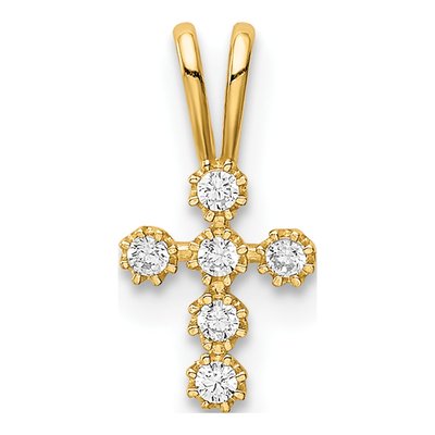 14K Yellow Gold Tiny CZ Cross Pendant