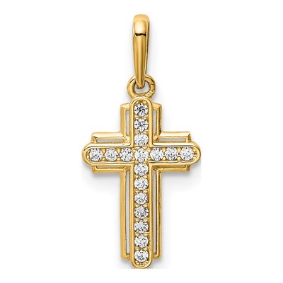 14K Yellow Gold Cross CZ for Kids Pendant