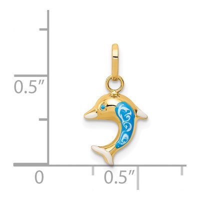 14K Yellow Gold Blue Enamel Dolphin Charm – view 4