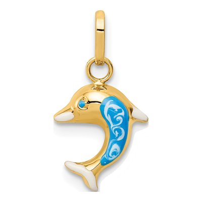 14K Yellow Gold Blue Enamel Dolphin Charm