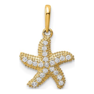 14K Yellow Gold CZ Starfish for Kids Pendant