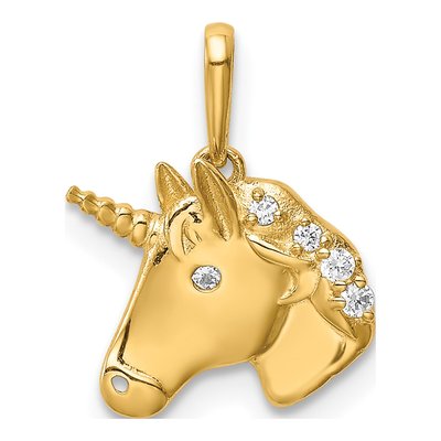14K Yellow Gold Unicorn CZ for Girls Pendant