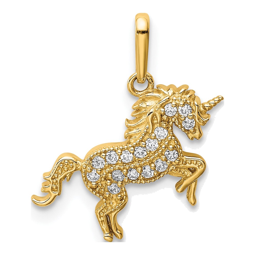 14K Yellow Gold Unicorn CZ Pendant