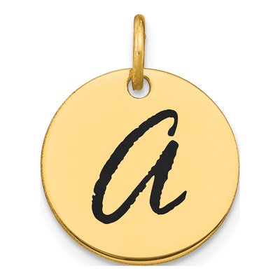 14K Yellow Gold Black Enamel Disk Letter A Charm